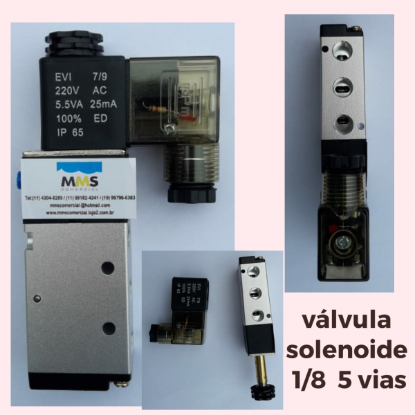 Válvula solenóide marca MMS,  5/2 vias,  1/8” BSP ,